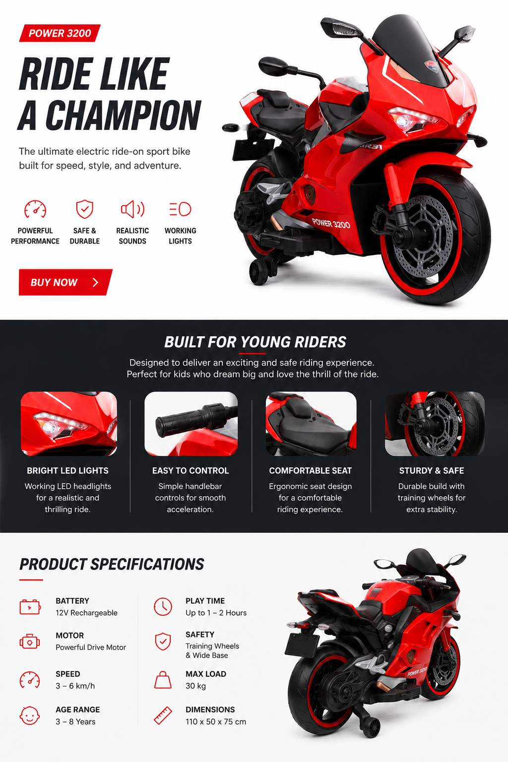 "Kids Electric Ride-On Sport Bike"